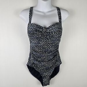 Niptuck Nautical Blue and White One Piece Adjustable Strap Ruching Waist Size 6